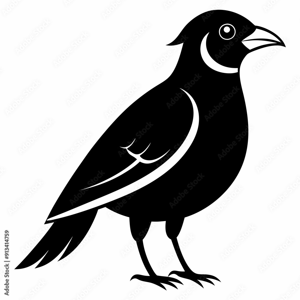 Obraz premium Vector hand-drawn Myna silhouette black illustration