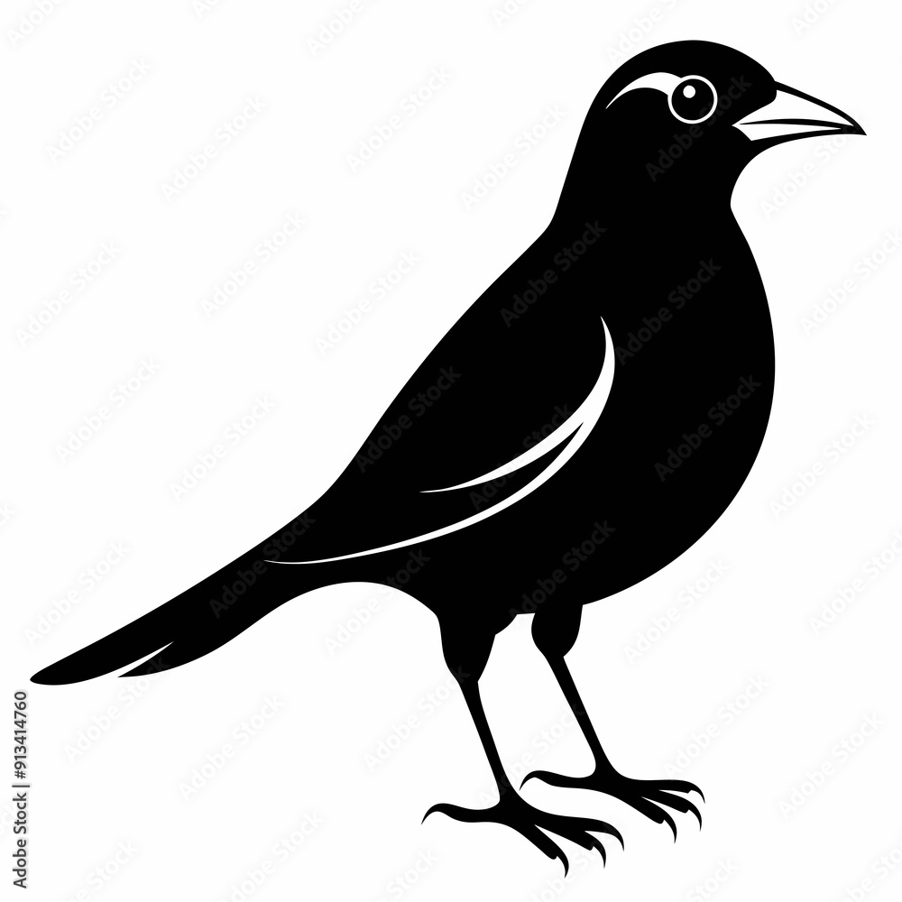 Obraz premium Vector hand-drawn Myna silhouette black illustration