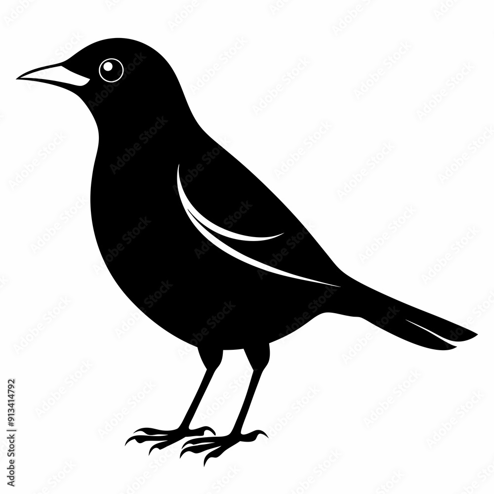 Obraz premium Vector hand-drawn Myna silhouette black illustration