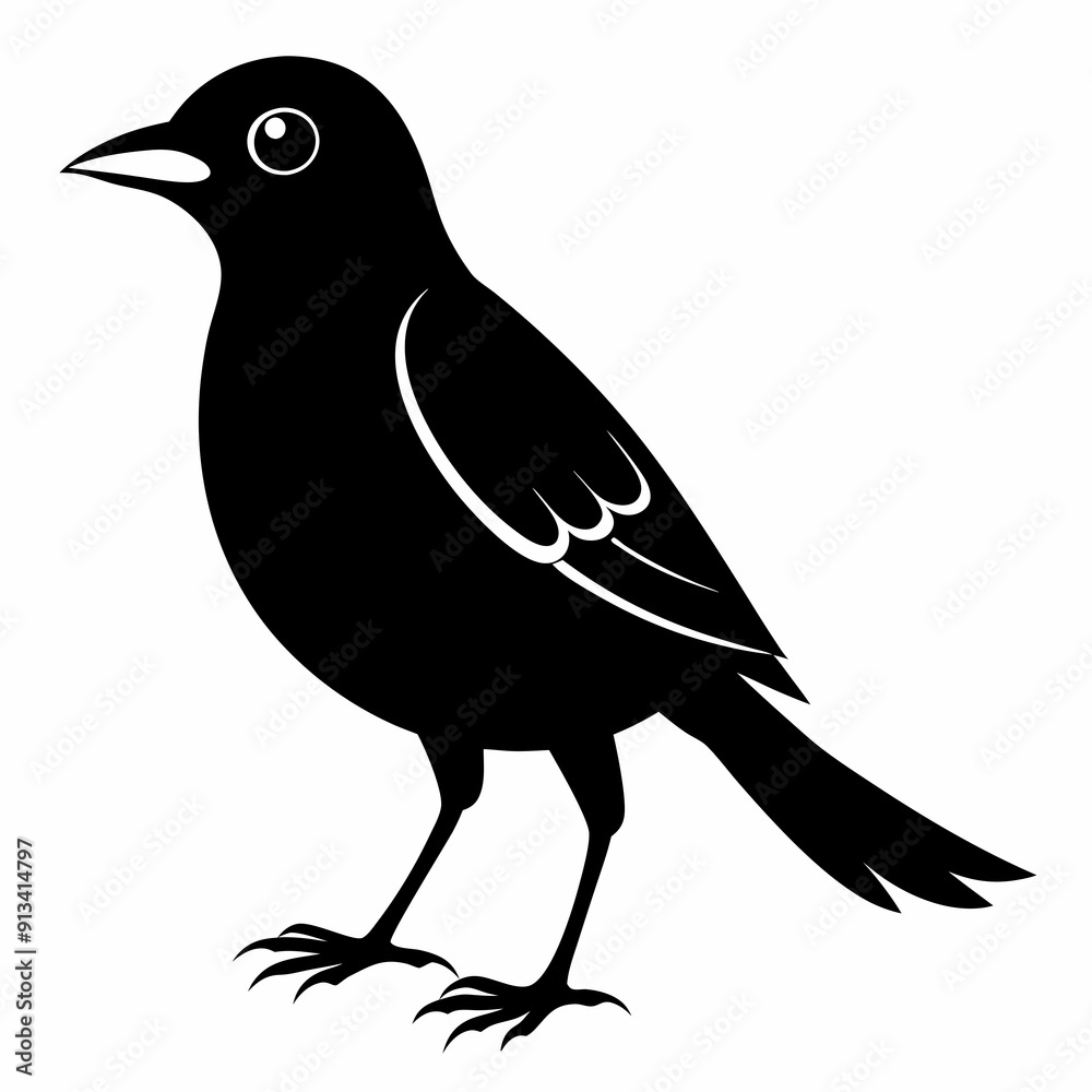 Obraz premium Vector hand-drawn Myna silhouette black illustration