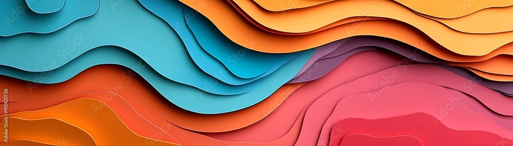 Abstract Paper Cutout Waves in Vibrant Colors - 3D Illustration Abstract Paper Cutout Waves in Vibrant Colors - 3D Illustration