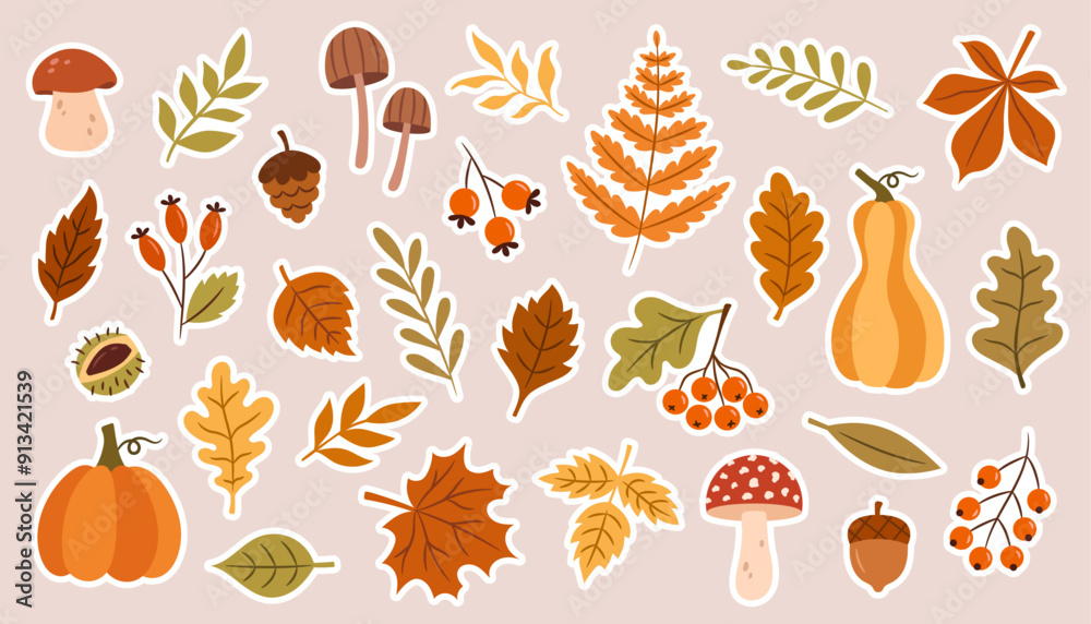 custom made wallpaper toronto digitalVector Autumn Botanical Sticker Set for Scrapbooking, Design