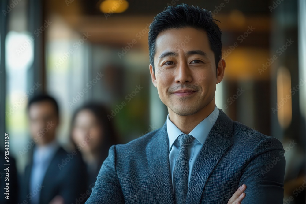 corporate harmony charismatic asian businessman in modern office radiating confidence diverse team members visible in background embodying leadership and teamwork corporate harmony charismatic asian businessman in modern office radiating confidence diverse team members visible in background embodying leadership and teamwork