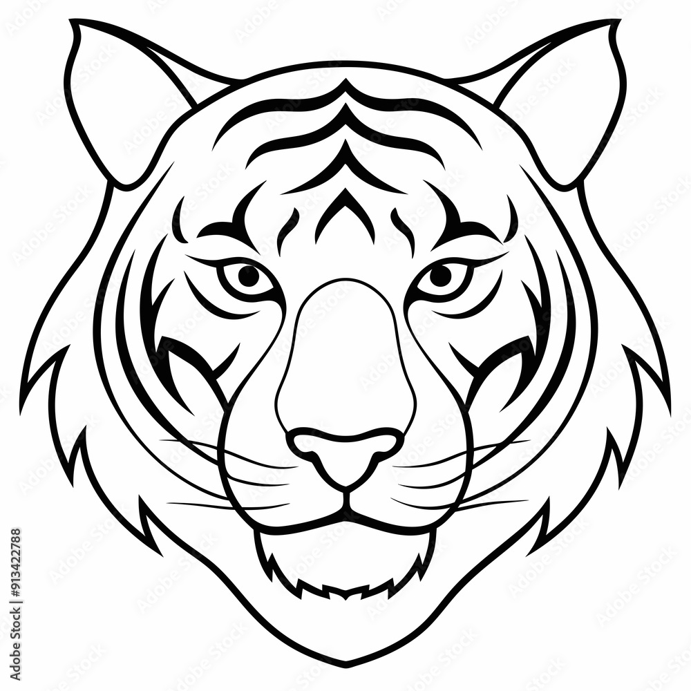 Obraz premium Tiger head line icon vector illustration