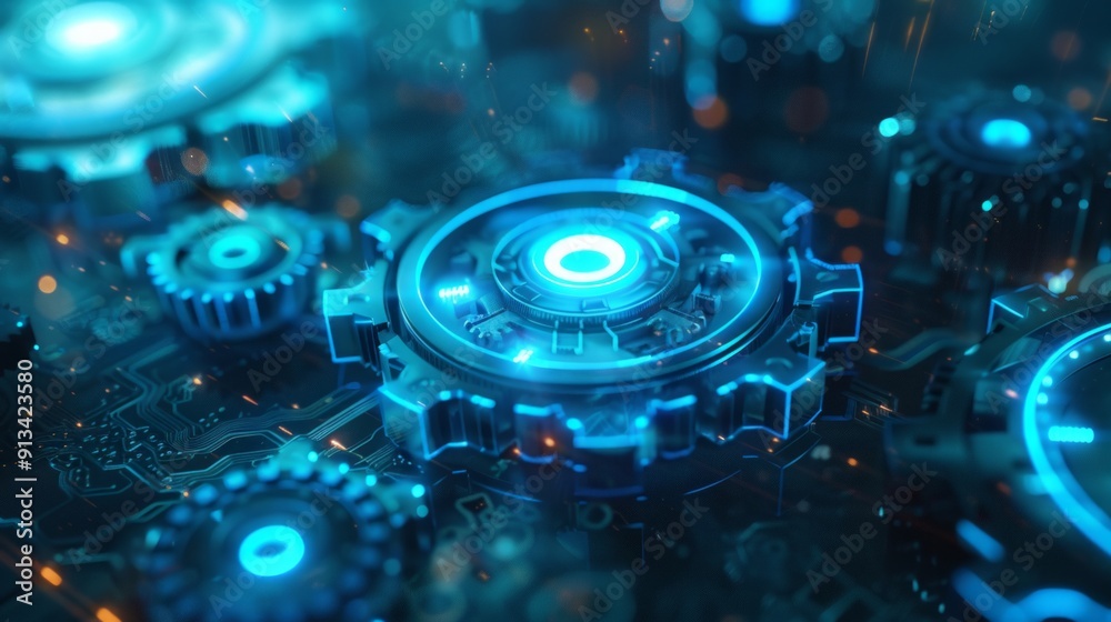 Abstract Futuristic Technology Background with Glowing Gears Abstract Futuristic Technology Background with Glowing Gears