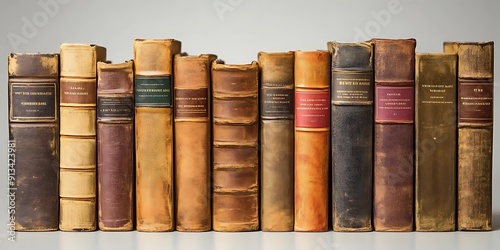 Row of Vintage Leather Bound Books - Realistic Image photo