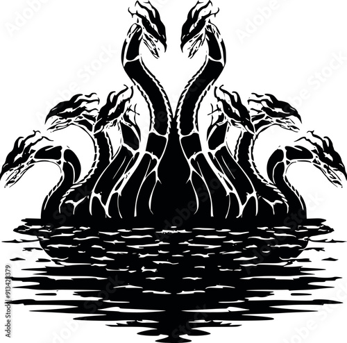 Hydra Snake Illustrations & Vectors Flat black and white Stock royalty free images generated Ai