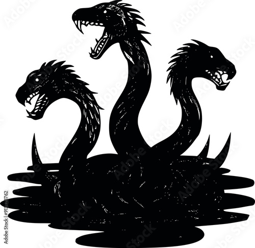 Hydra Snake Illustrations & Vectors Flat black and white Stock royalty free images generated Ai