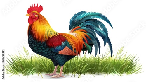 Wallpaper Mural Colorful Rooster Standing in Grass Torontodigital.ca