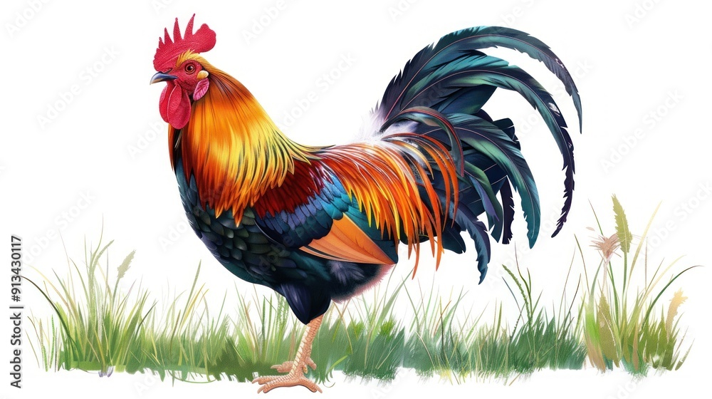 Fototapeta premium Colorful Rooster in Grass