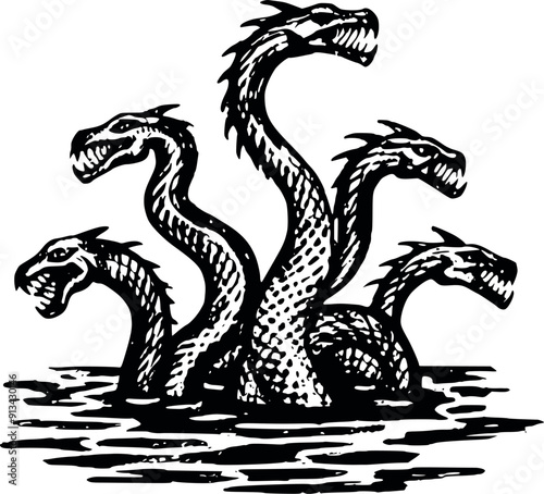 Flat black and white hydra snakes on the river vector illustration royalty free images generated Ai