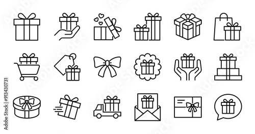 Gift line icons set vector illustration. editable stroke