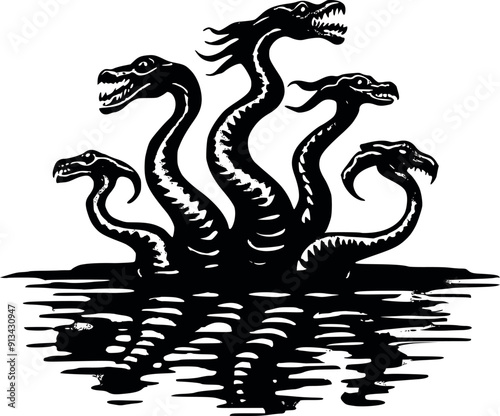 Flat black and white hydra snakes on the river vector illustration royalty free images generated Ai