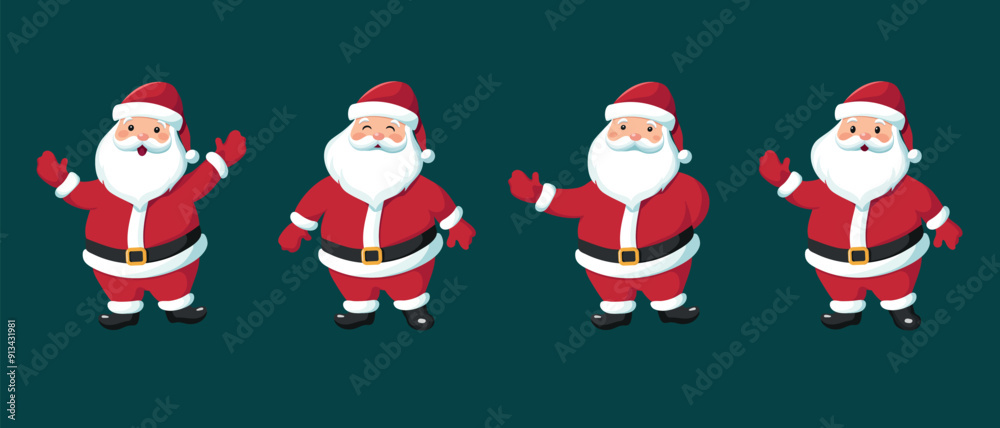 Set of cute funny Santa Claus in different poses, emotions. Merry Christmas and happy new year greeting poster. Vector illustration. Set of cute funny Santa Claus in different poses, emotions. Merry Christmas and happy new year greeting poster. Vector illustration.
