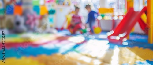 Wallpaper Mural Blurred image of a colorful indoor playground with two children playing in the background. AI. Torontodigital.ca