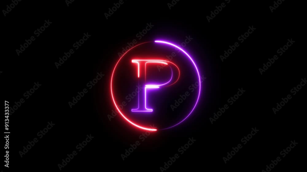 Neon letter front icon animation and glowing neon alphabet symbol on black background. Neon letter front icon animation and glowing neon alphabet symbol on black background.