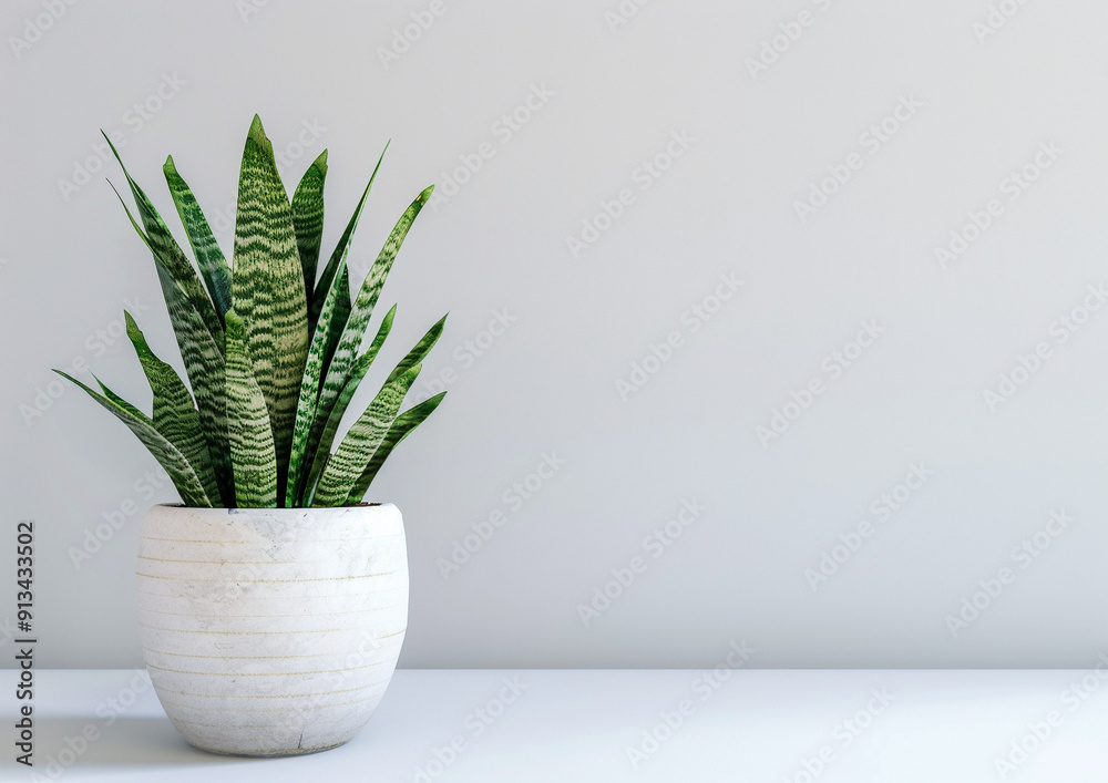 Potted Snake Plant on Minimalist Background Potted Snake Plant on Minimalist Background
