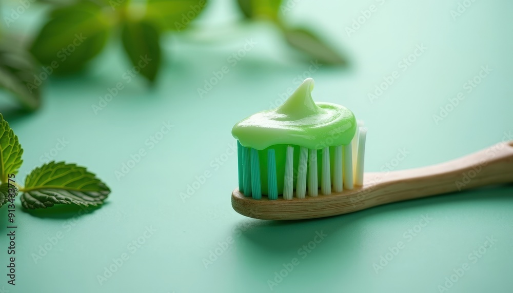 Fresh Mint Toothpaste on a Bamboo Toothbrush.