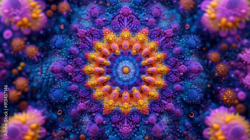 Colorful Abstract Mandala Illustration with Purple, Orange, and Blue Hues