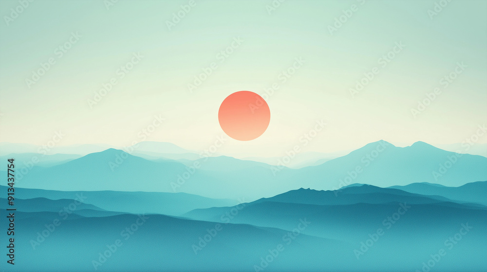 Fototapeta premium Ultra HD minimalist style wallpaper of mountain views and evening sun