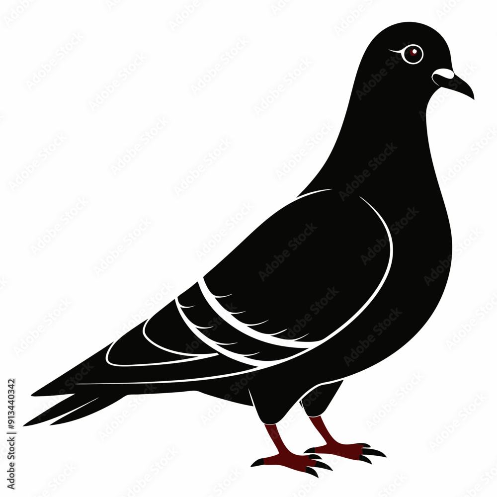 Fototapeta premium Pigeon isolated on white, Pigeon vector illustration, bird on a branch vector art, Pigeon silhouette, bird vector icon, Pigeon on a branch vector, eps