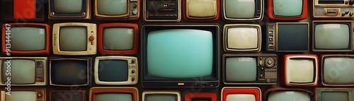 Obraz na płótnie Vintage Televisions Wall, Old Televisions, Retro TV Screens, 3D Illustration w salonie