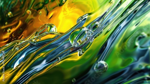 Abstract Liquid Art: Green, Blue, and Yellow Swirls