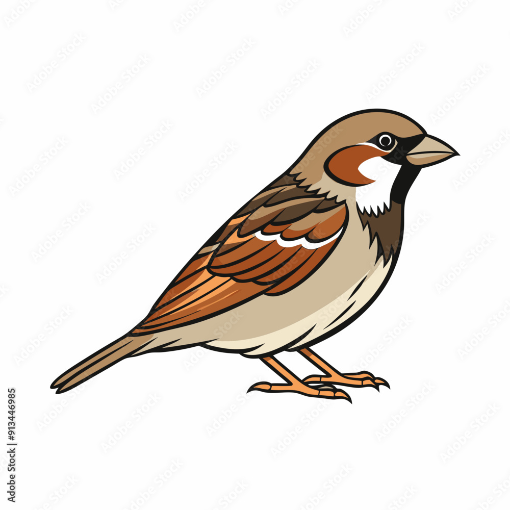 Obraz premium Sparrow isolated on white, sparrow vector illustration, bird on a branch vector art, sparrow silhouette, bird vector icon, sparrow on a branch vector, eps