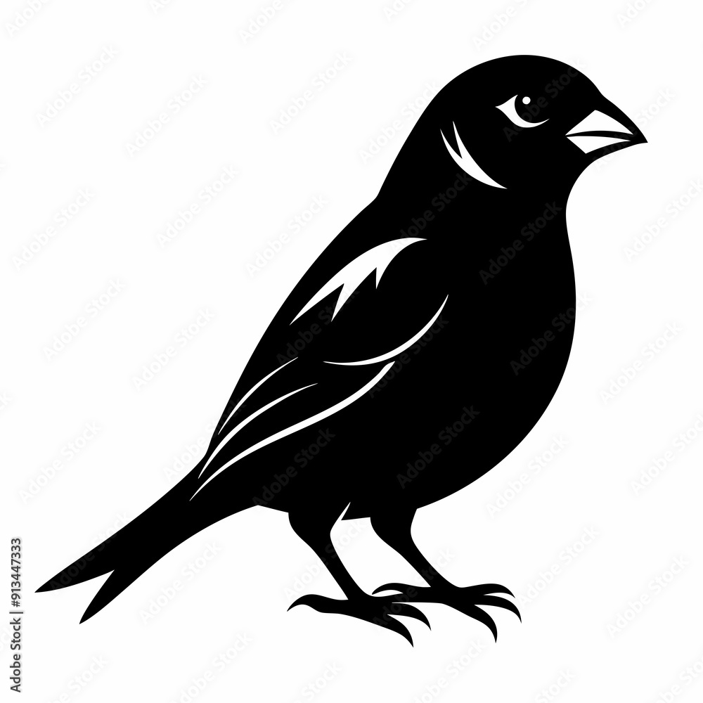 Fototapeta premium Sparrow isolated on white, sparrow vector illustration, bird on a branch vector art, sparrow silhouette, bird vector icon, sparrow on a branch vector, eps