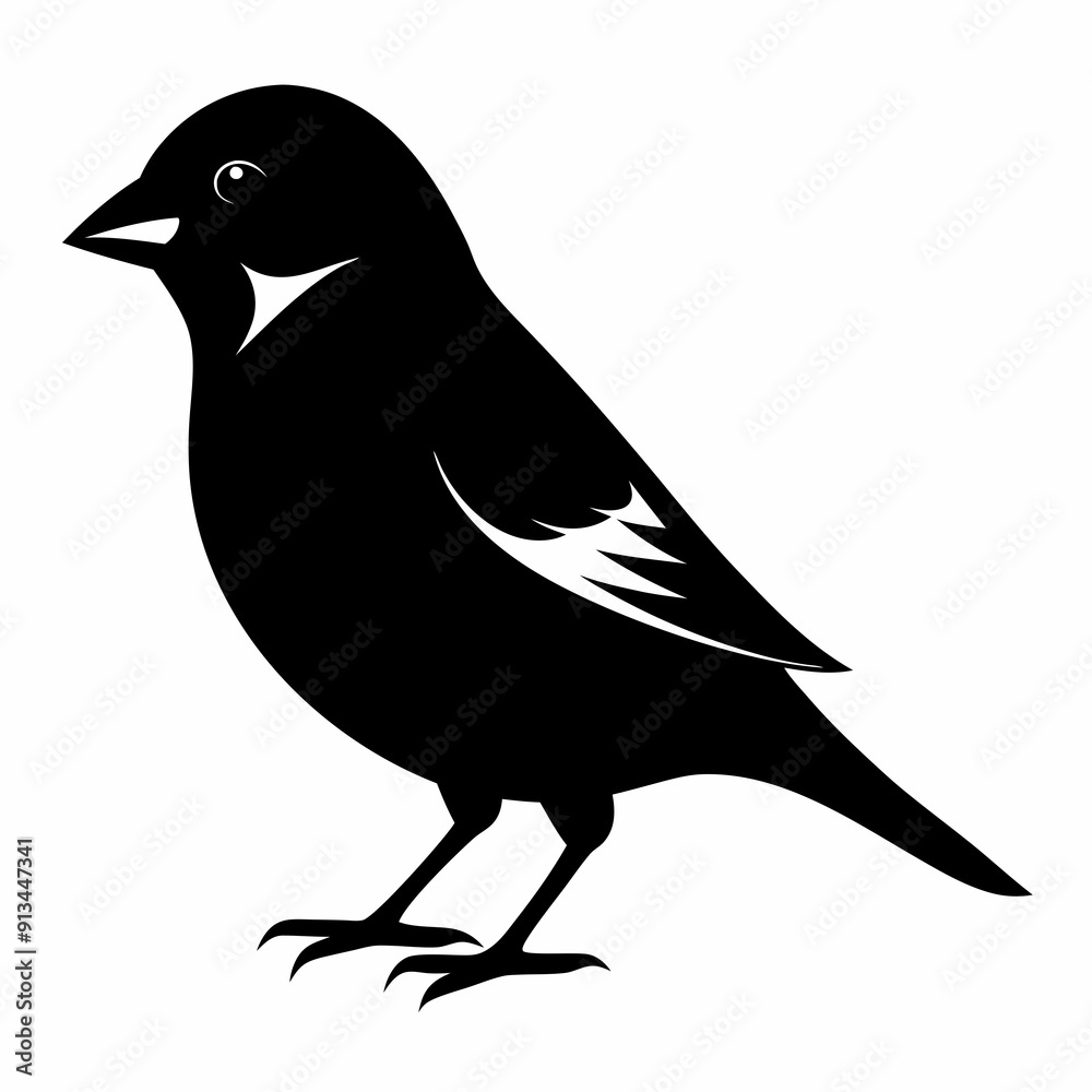 Fototapeta premium Sparrow isolated on white, sparrow vector illustration, bird on a branch vector art, sparrow silhouette, bird vector icon, sparrow on a branch vector, eps