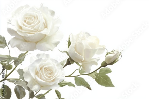 Illustration of a white rose on a white background. A beautiful background for your design needs