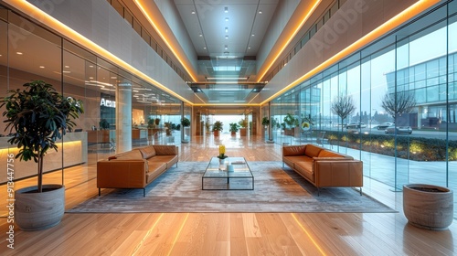 Wallpaper Mural Modern Lobby with Glass Walls and Warm Lighting Torontodigital.ca