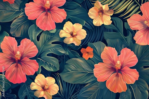 style Exotic floral pattern wallpaper texture, Generative AI 