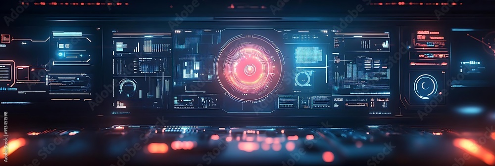 Obraz premium Futuristic Tech Interface Illustration with Red and Blue Lights