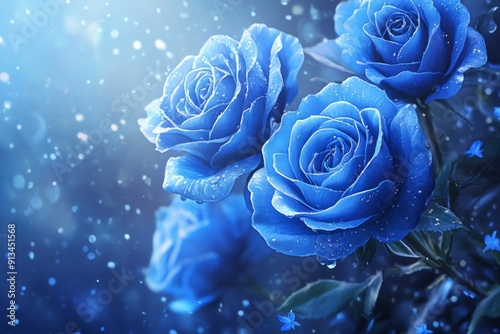 Illustration of a blue rose on a blue background. A beautiful background for your design needs