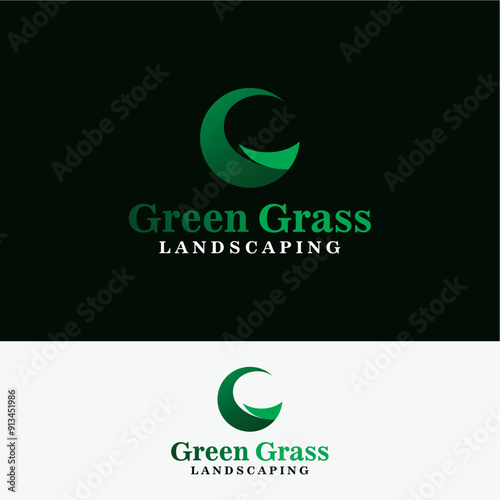 Green grass landscaping letter nature logo design ideas business name editable vector template  royalty free image