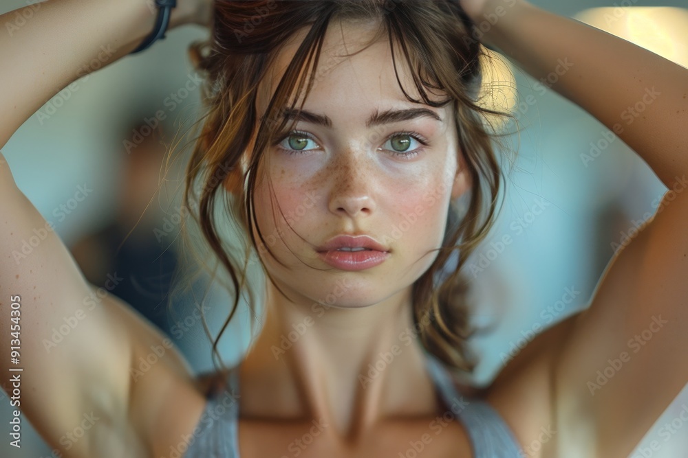 European girl in fitness training with dumbbells for athletic lifestyle at sports club European girl in fitness training with dumbbells for athletic lifestyle at sports club