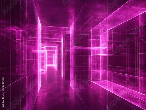 Abstract 3D Pink Neon Corridor Illustration