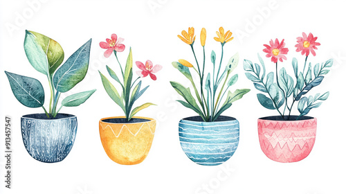 colorful watercolor houseplant pot