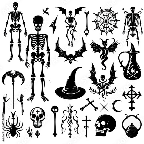 set of a skeleton silhouette