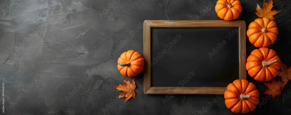 Classroom with pumpkins and blackboard, festive learning environment, flat design illustration