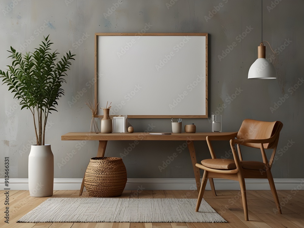 Mock up blank plain frame in home background Mock up blank plain frame in home background