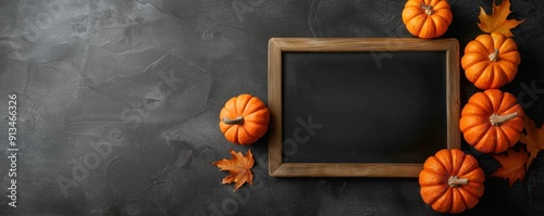 Obraz na płótnie Classroom with pumpkins and blackboard, festive learning environment, flat design illustration w salonie