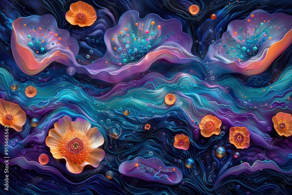 Abstract Floral Composition in Vibrant Hues Abstract Floral Composition in Vibrant Hues
