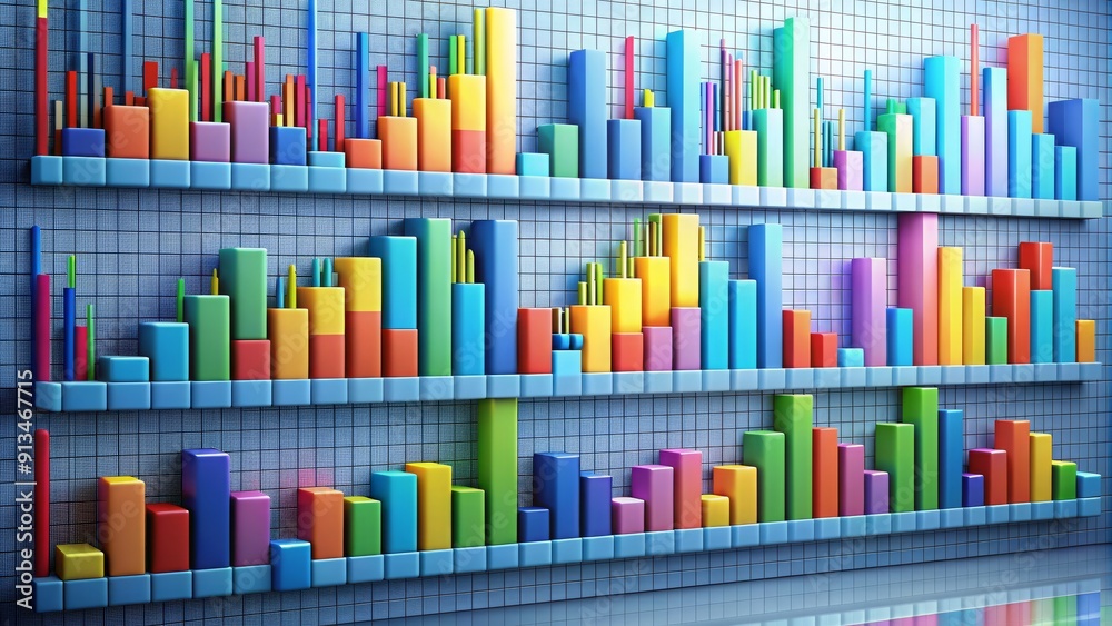 Fototapeta premium Vibrant display of colorful histograms, charts, and statistics for professional data representation