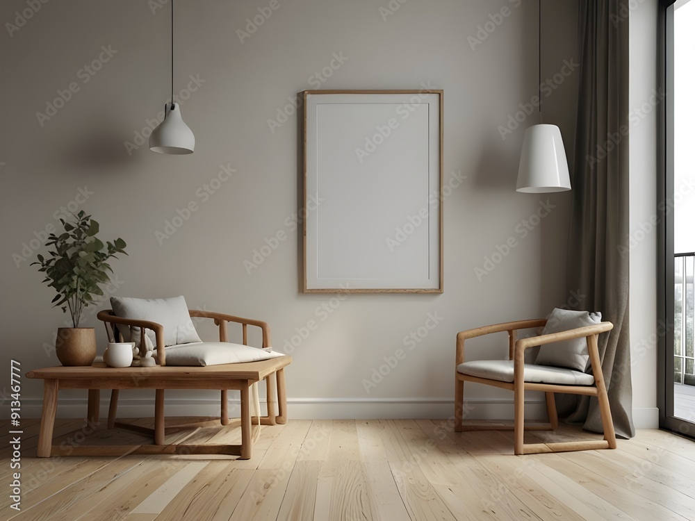 Mockup blank frame in home interior background Mockup blank frame in home interior background