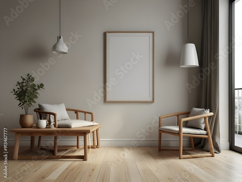 Mockup blank frame in home interior background