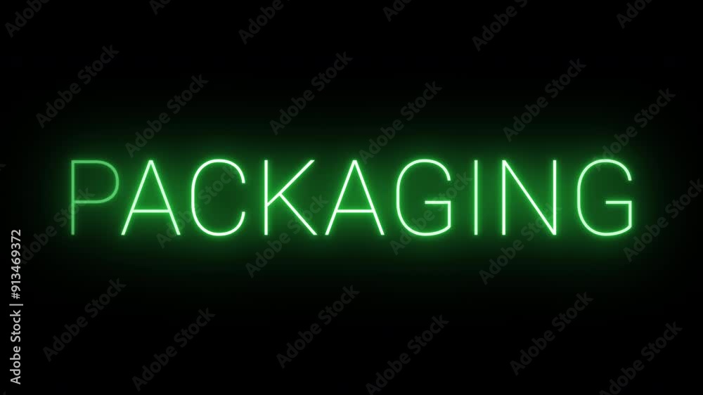 Flickering neon green glowing packaging text animated on black background Flickering neon green glowing packaging text animated on black background
