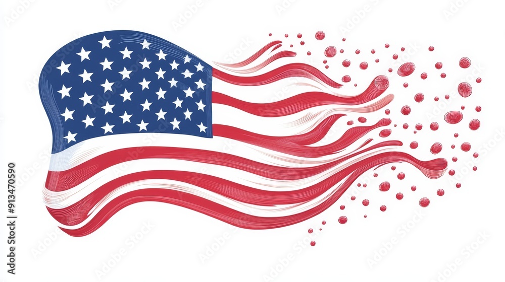 Obraz premium A tattoo design of the American flag, featuring a rippling effect with intricate shading that gives a dynamic, flowing appearance