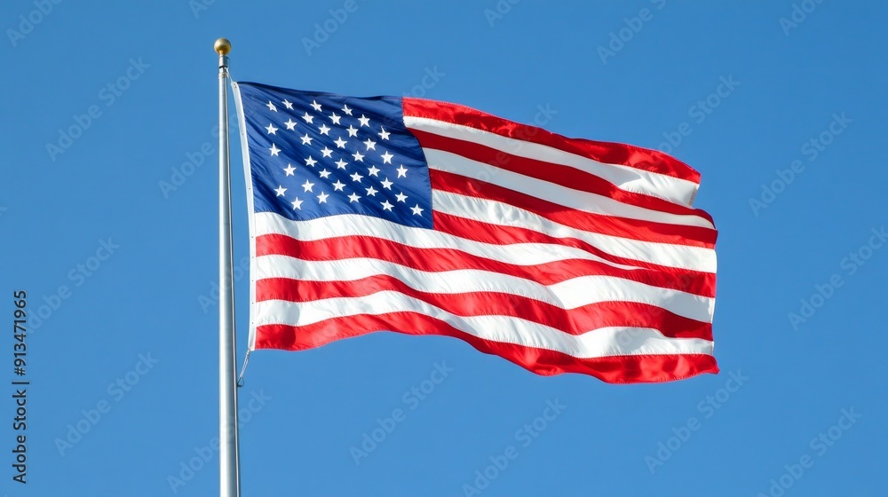 American flag with vivid colors, set against a backdrop of a clear blue sky, capturing the essence of a flag flying high American flag with vivid colors, set against a backdrop of a clear blue sky, capturing the essence of a flag flying high